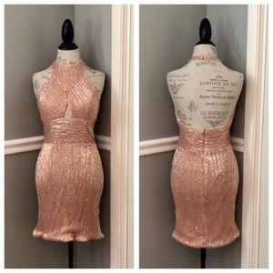 NEW JOVANI SZ 6 CHAMPAGNE FORM FIT SEQUIN FORMAL COCKTAIL DRESS